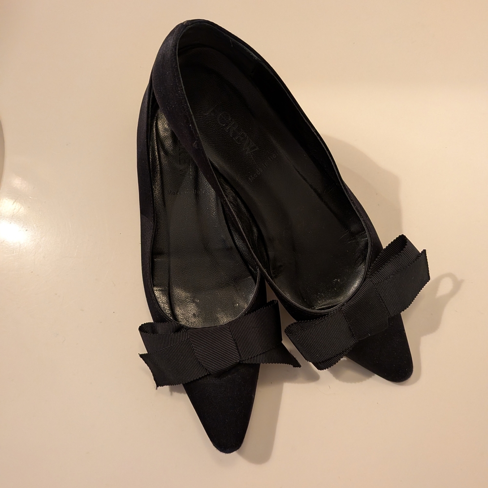 J CREW RARE Vintage Black Satin Flats with Grosgrain Bow | US 6